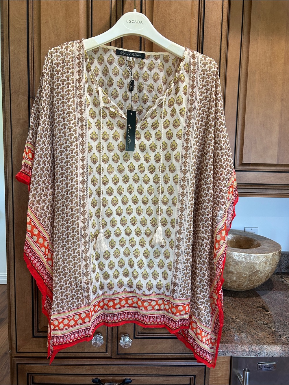 Rose & Olive Beige and Red Printed Tunic Top